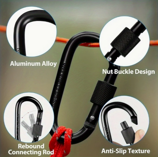 4pcs Black Aluminum Heavy Duty D-Shaped Keychain